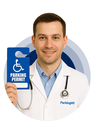 ParkingMD physician holding a disability parking permit